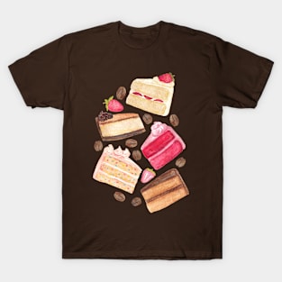 Cake, Coffee Beans & Berries in Pastel T-Shirt